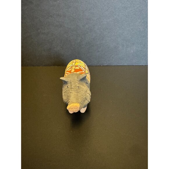 Handmade Ceramic Pig Figurine With Vibrant Geometric Painted Saddle - Picture 3 of 10